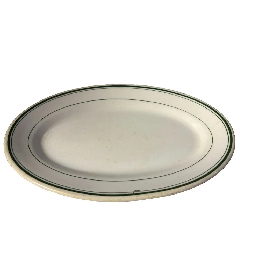Vintage Jackson Vitrified China Oval Platter Green Stripe Restaurant Ware 10.5
